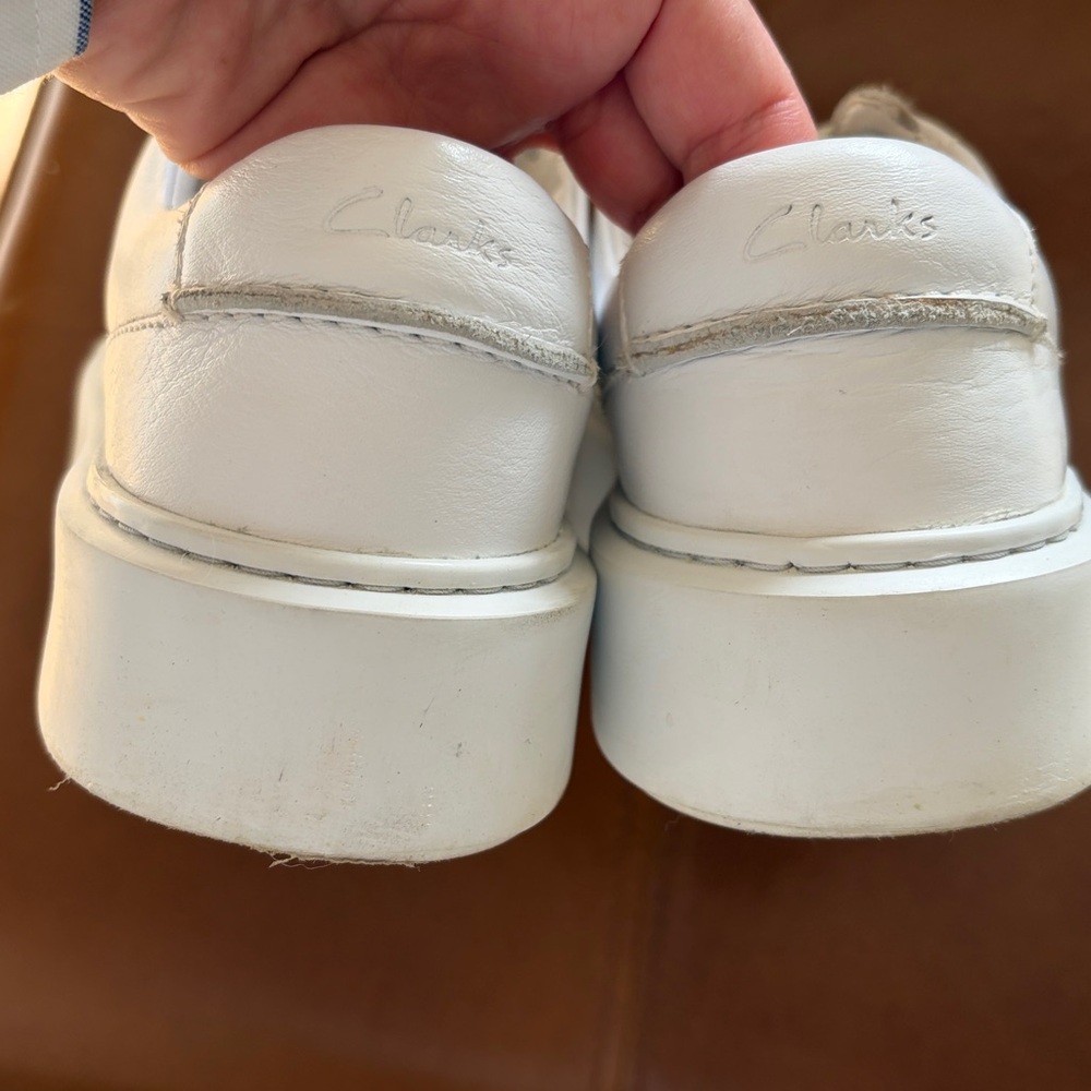 Clarks White Leather Platform-Style Sneakers - Picture 5 of 9